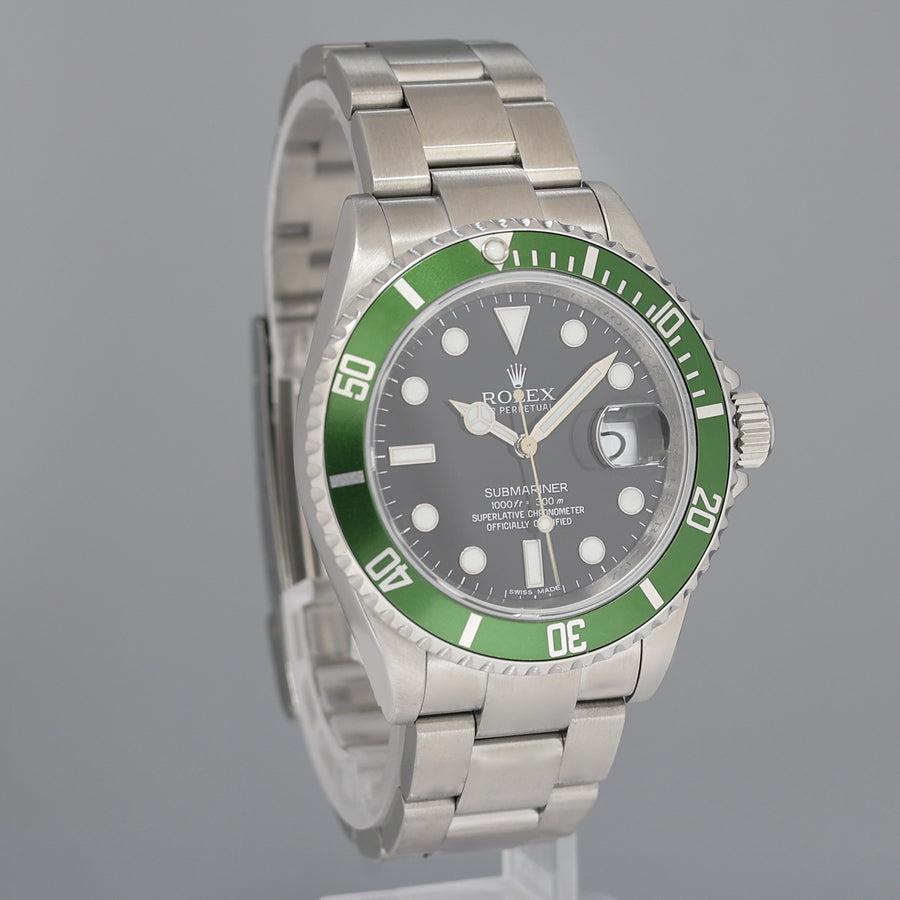 MINT 2009 Rolex Kermit Green Anniversary 40mm Submariner 16610LV Watch Box