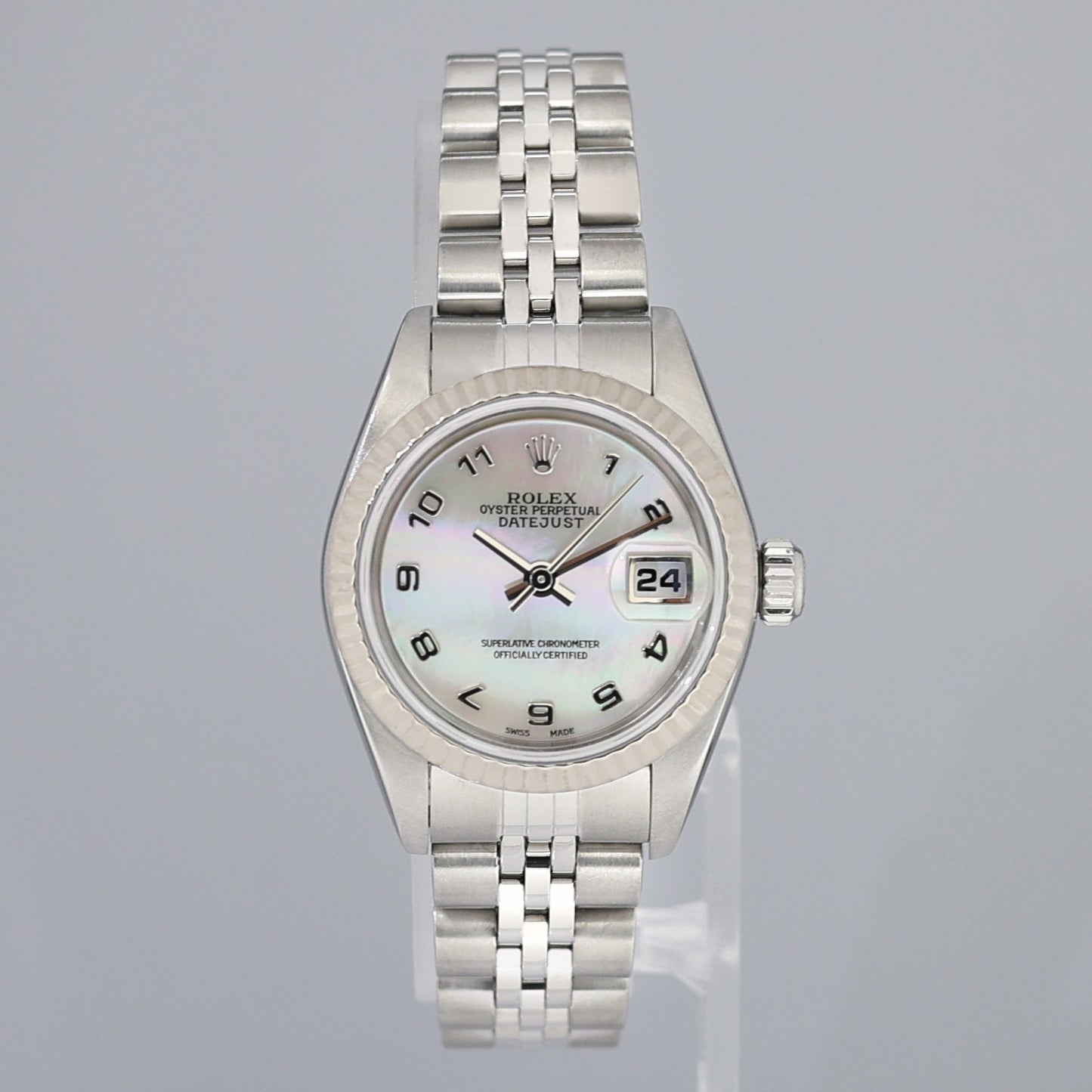 FACTORY MOTHER OF PEARL PAPERS Ladies Rolex DateJust 26mm Fluted Bezel Jubilee Watch