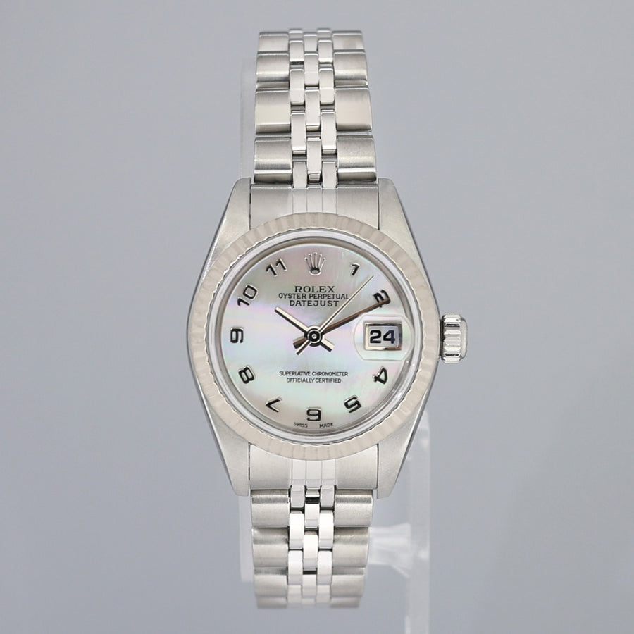 FACTORY MOTHER OF PEARL PAPERS Ladies Rolex DateJust 26mm Fluted Bezel Jubilee Watch