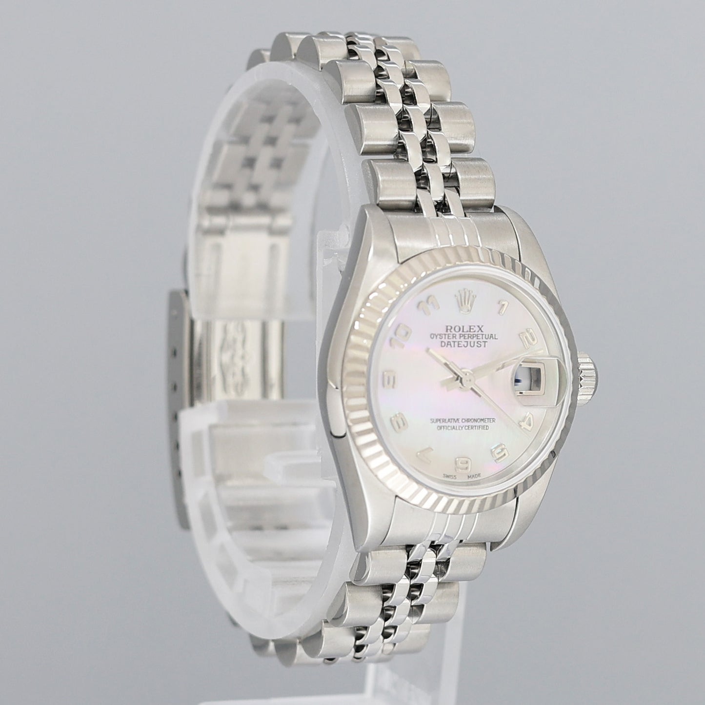 FACTORY MOTHER OF PEARL PAPERS Ladies Rolex DateJust 26mm Fluted Bezel Jubilee Watch