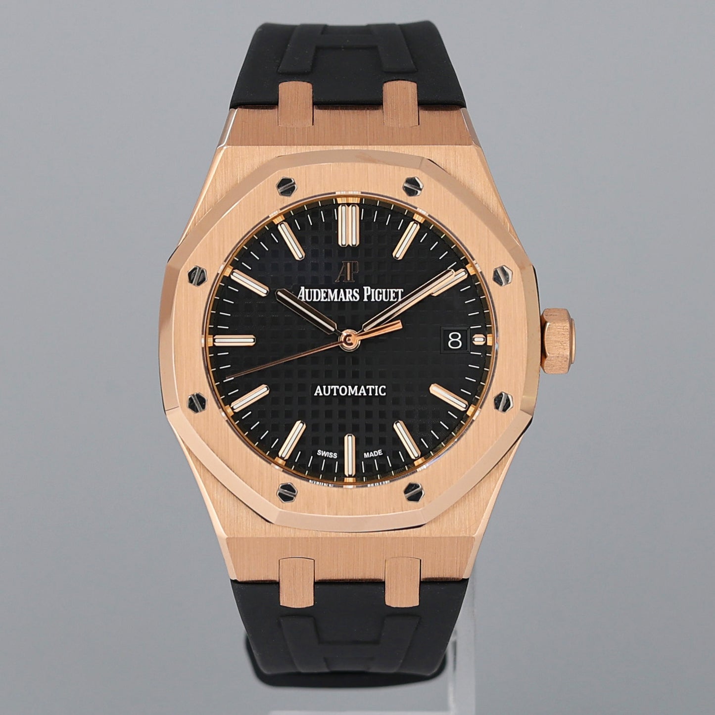 MINT Audemars Piguet Royal Oak 37mm Steel 15450or Rose Gold Black Dial Rubber Watch