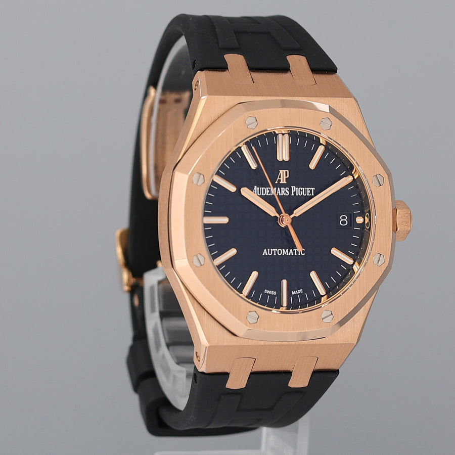 MINT Audemars Piguet Royal Oak 37mm Steel 15450or Rose Gold Black Dial Rubber Watch
