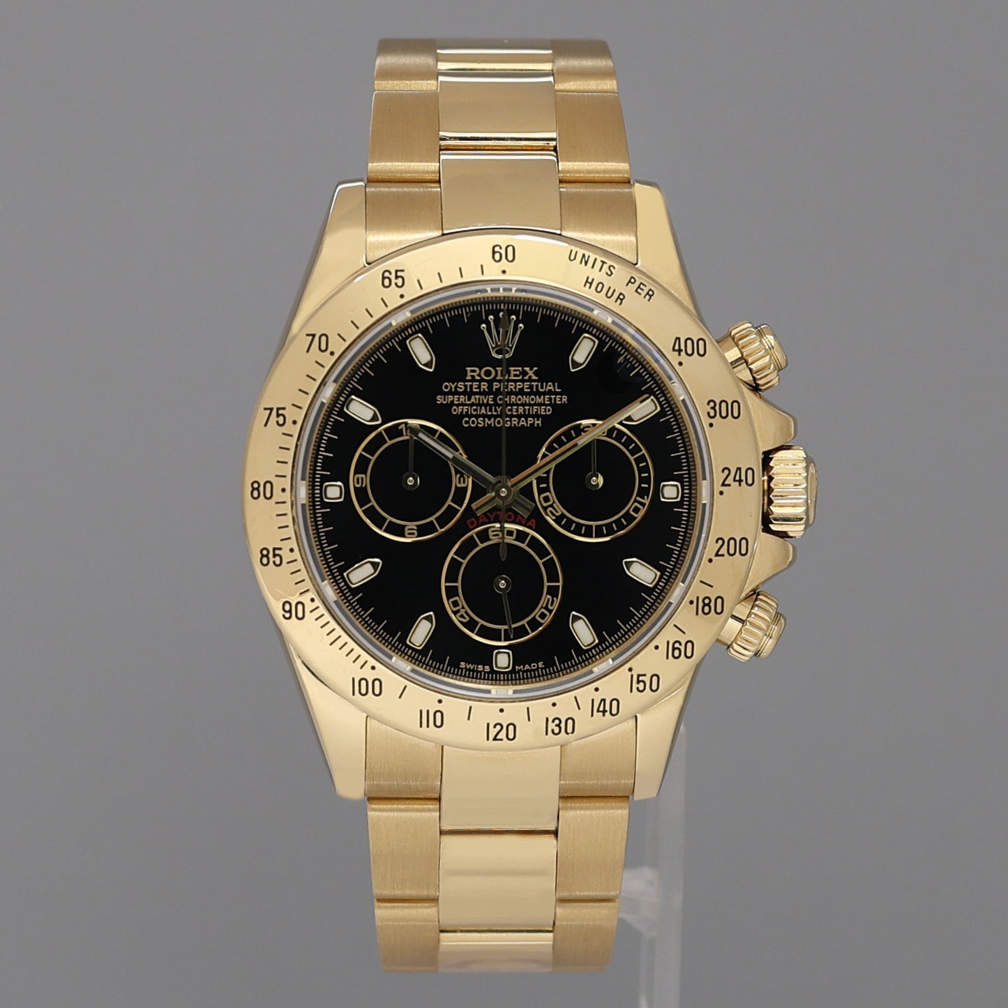 MINT Rolex Daytona 116528 Black 40mm Chronograph Yellow Gold Watch