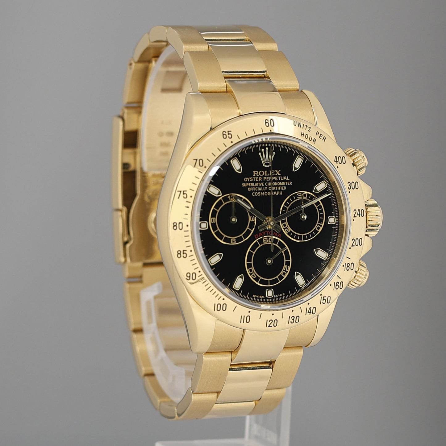 MINT Rolex Daytona 116528 Black 40mm Chronograph Yellow Gold Watch