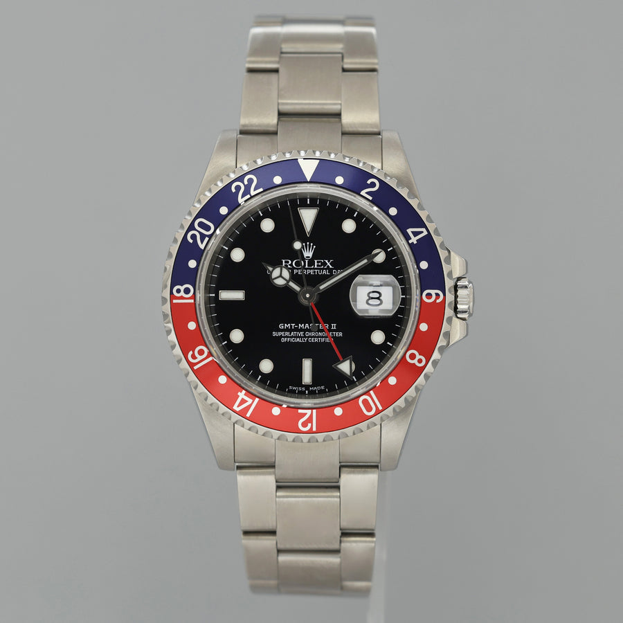 2000 MINT PAPERS Rolex GMT-Master II 2 Pepsi Blue Red Steel 16710BLRO 40mm Watch