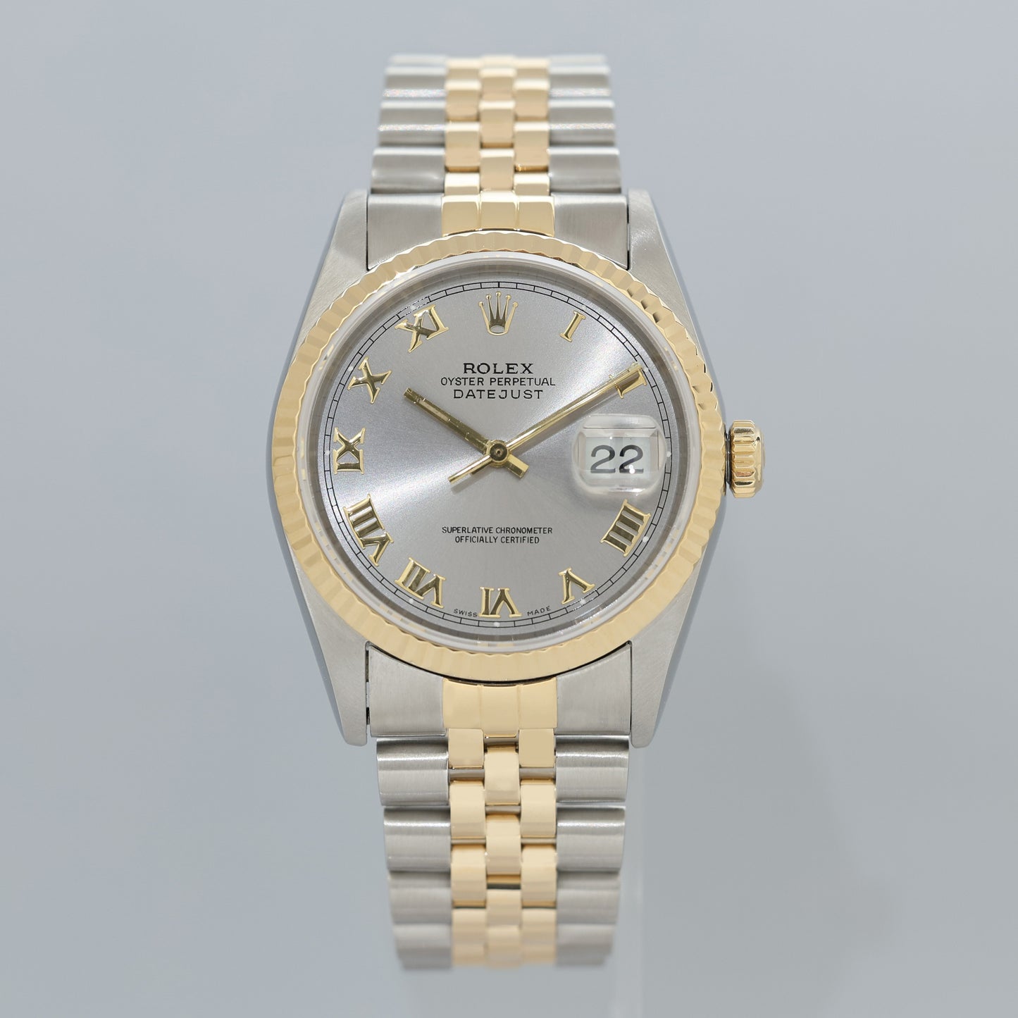 MINT PAPERS Rolex DateJust 16233 Rhodium Roman Jubilee Yellow Gold Two Tone Watch