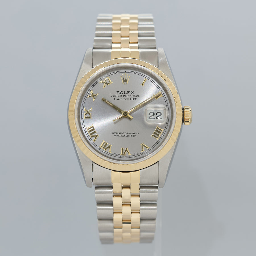 MINT PAPERS Rolex DateJust 16233 Rhodium Roman Jubilee Yellow Gold Two Tone Watch