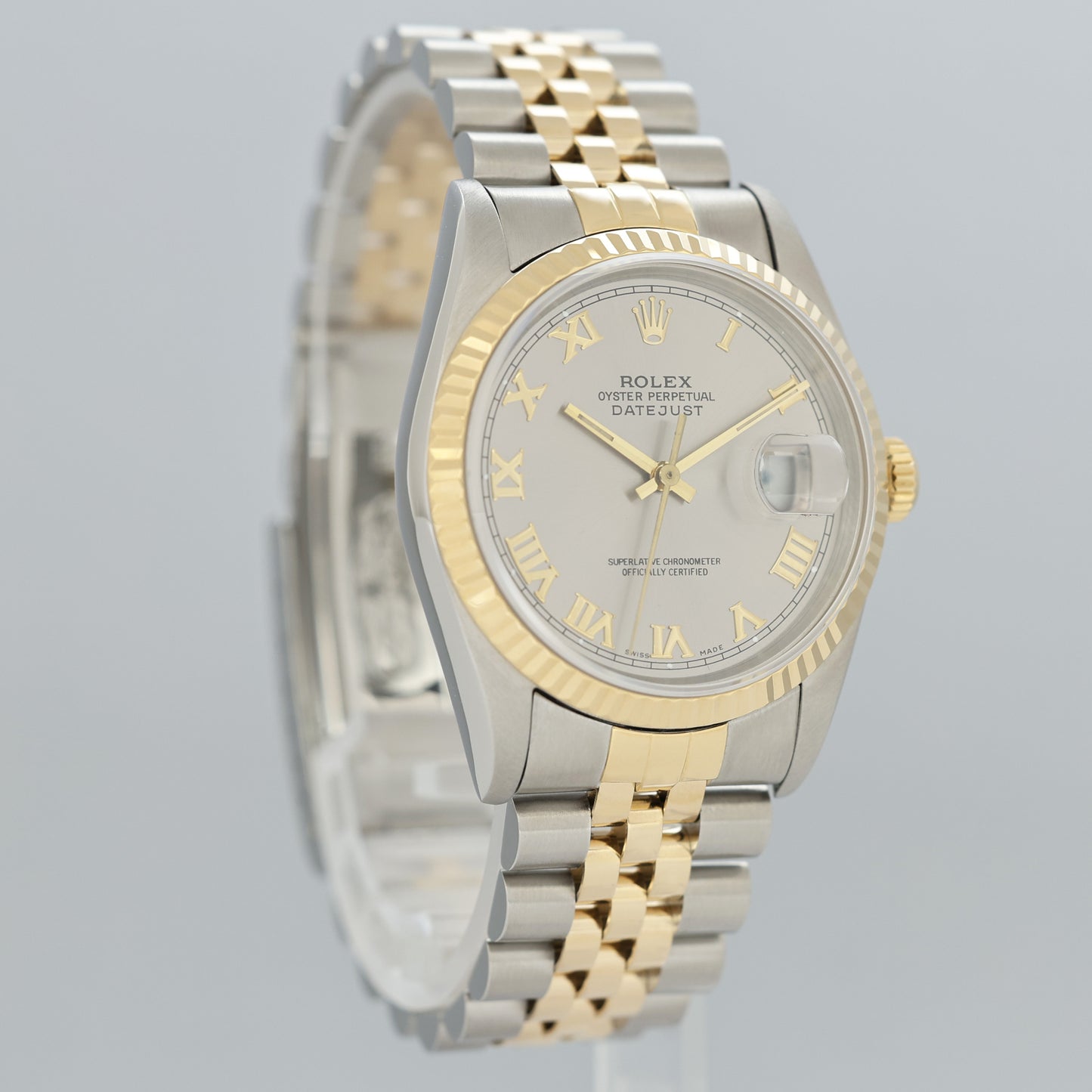 MINT PAPERS Rolex DateJust 16233 Rhodium Roman Jubilee Yellow Gold Two Tone Watch
