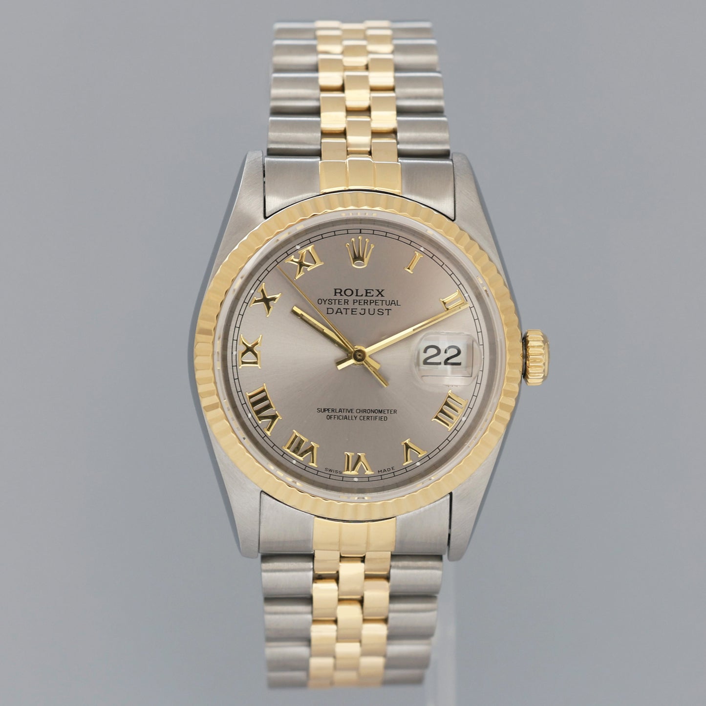 MINT PAPERS Rolex DateJust 16233 Rhodium Roman Jubilee Yellow Gold Two Tone Watch