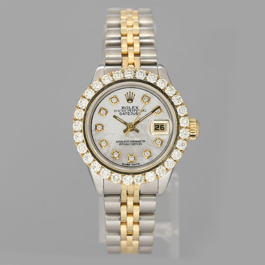 Diamond Ladies Rolex DateJust 26mm 79173 Two Tone 18k Gold Steel Mother of Pearl Watch