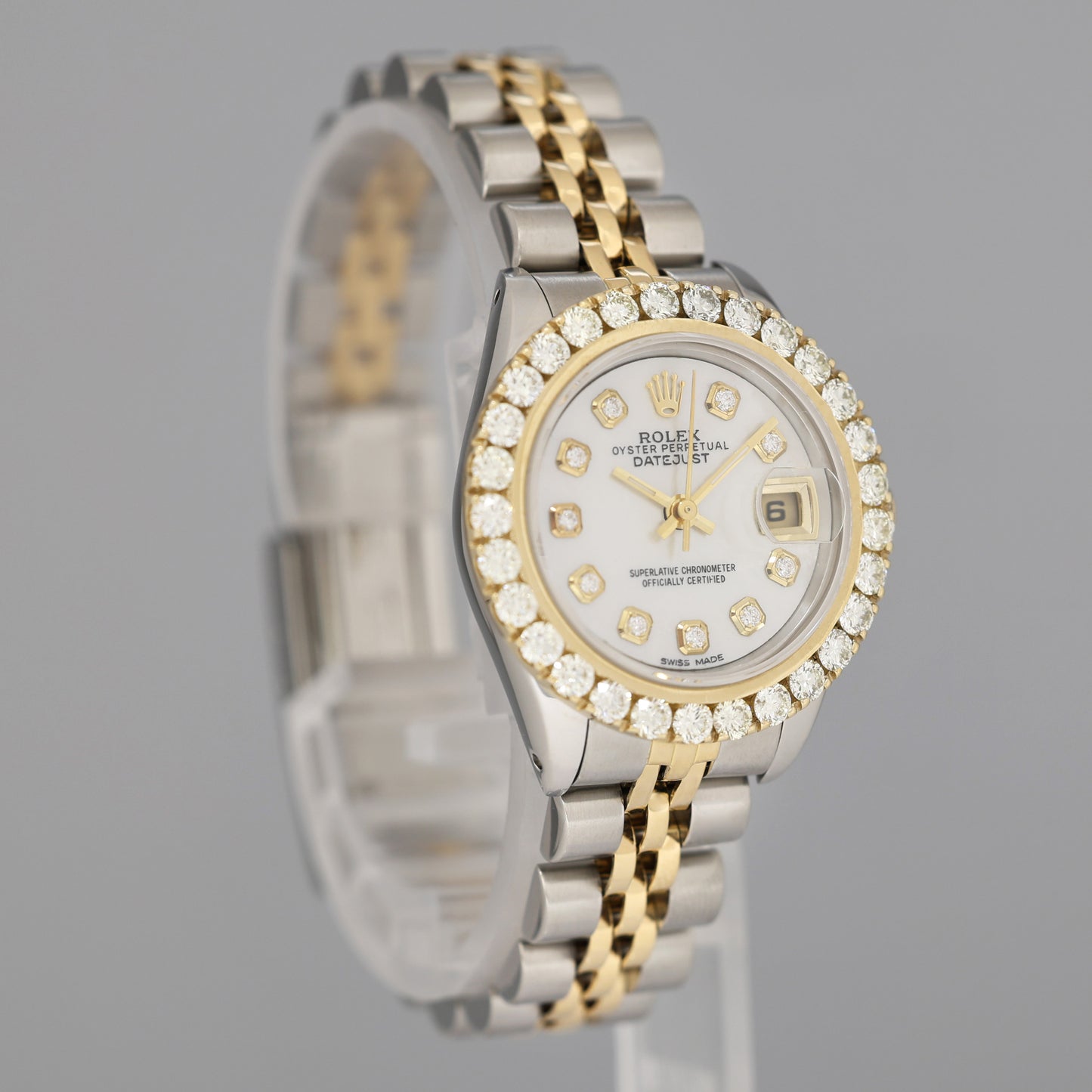 Diamond Ladies Rolex DateJust 26mm 79173 Two Tone 18k Gold Steel Mother of Pearl Watch