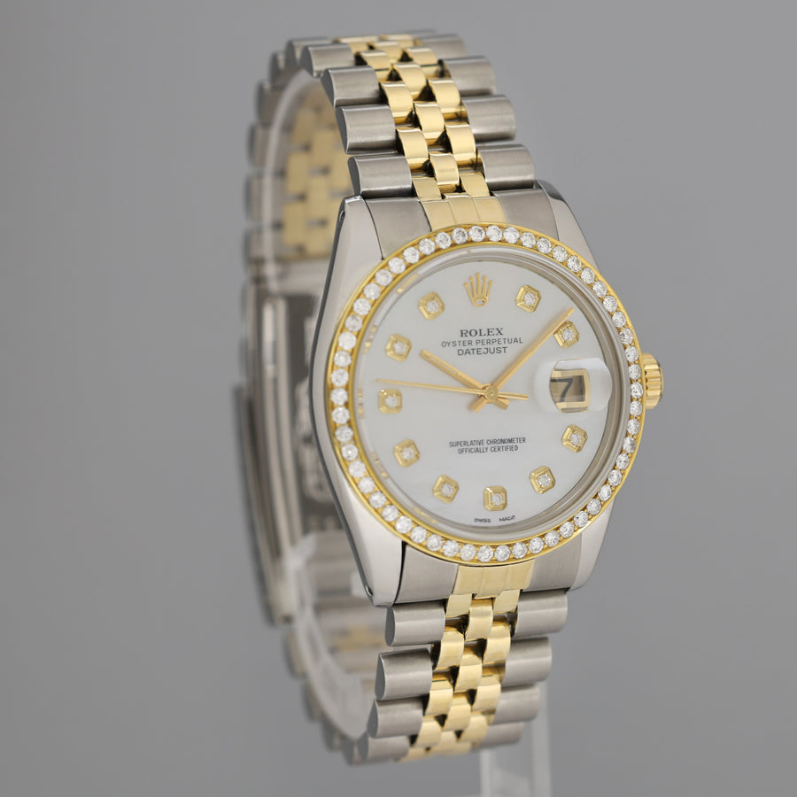 PAPERS DIAMOND BEZEL Rolex DateJust 16013 Two-Tone MOP Yellow Gold Jubilee Watch