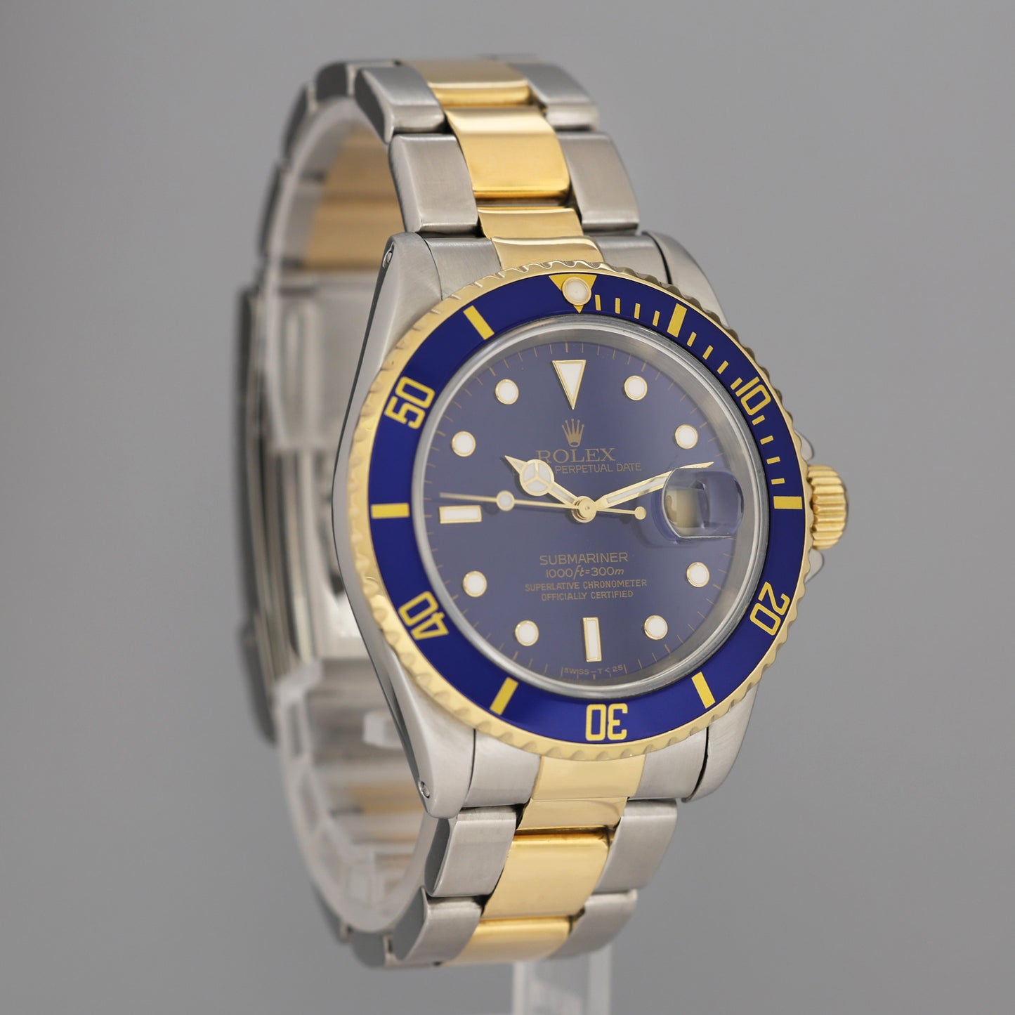 Rolex Submariner 16613LB Gold Steel Two Tone Yellow Gold Sunburst Blue Dial Watch Box