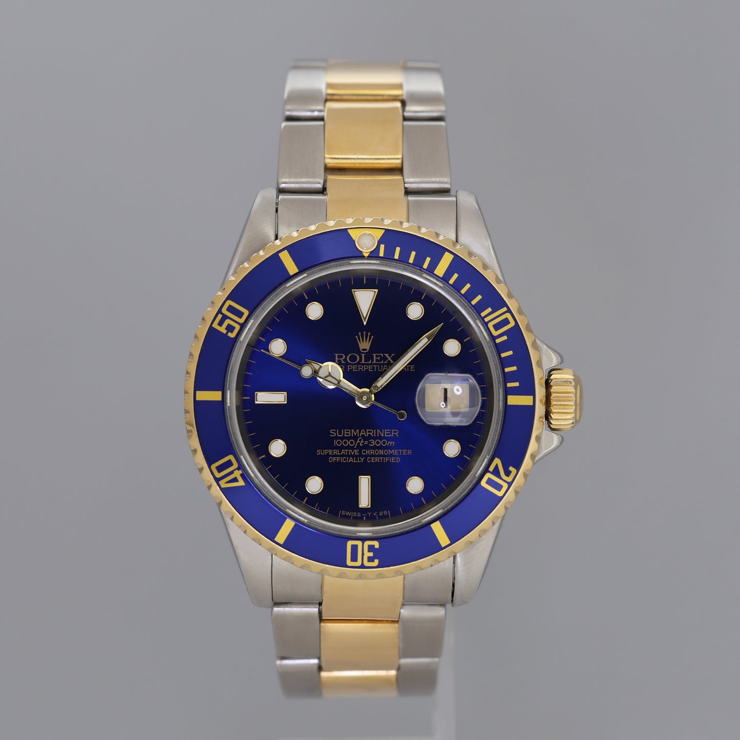 Rolex Submariner 16613LB Gold Steel Two Tone Yellow Gold Sunburst Blue Dial Watch Box