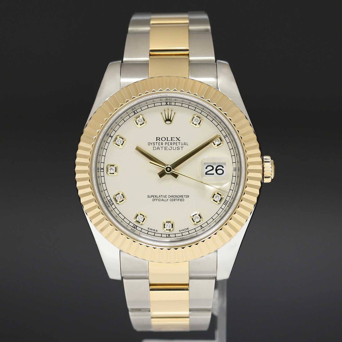 MINT 2014 Rolex Datejust 2 Ivory White Diamond 116333 Two-Tone Gold Watch Box