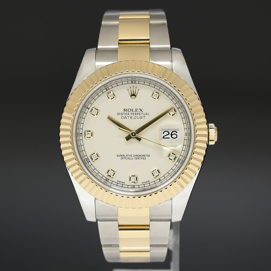 MINT 2014 Rolex Datejust 2 Ivory White Diamond 116333 Two-Tone Gold Watch Box