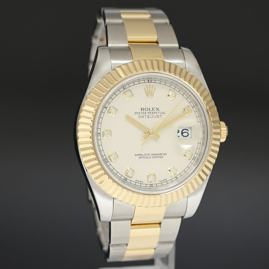 MINT 2014 Rolex Datejust 2 Ivory White Diamond 116333 Two-Tone Gold Watch Box