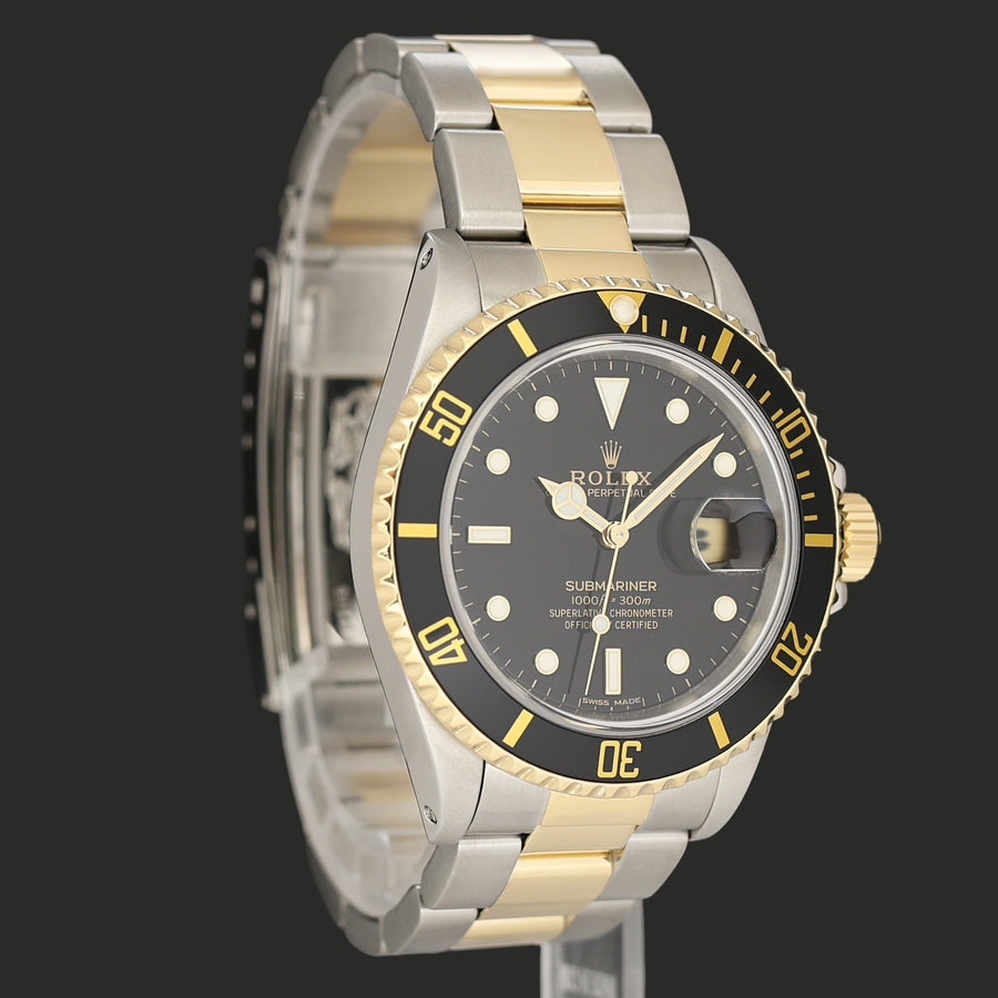 PAPERS Rolex Submariner Date 16803 Two-Tone Yellow Gold Steel Black 40mm Watch Box