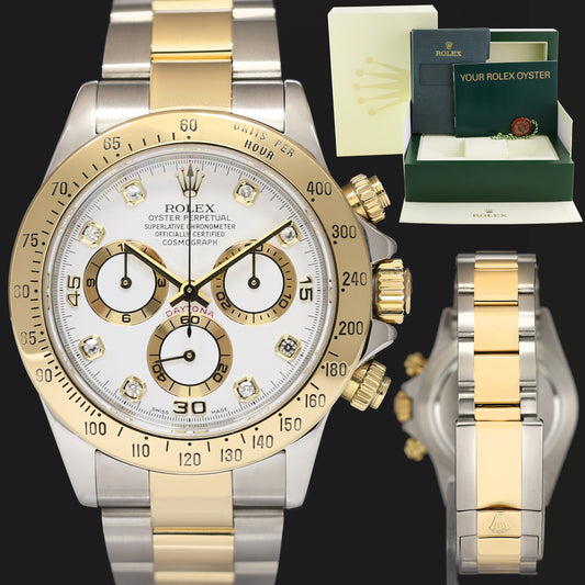 MINT Rolex 116523 Rolex Daytona Two Tone Yellow Gold White Diamond Gold Watch Box