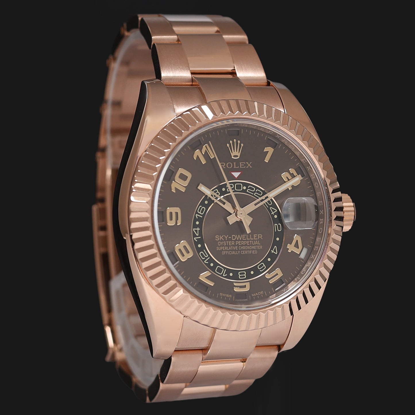 Mint Rolex Sky-Dweller Rose Gold Chocolate Arabic 326935 42mm Watch Box