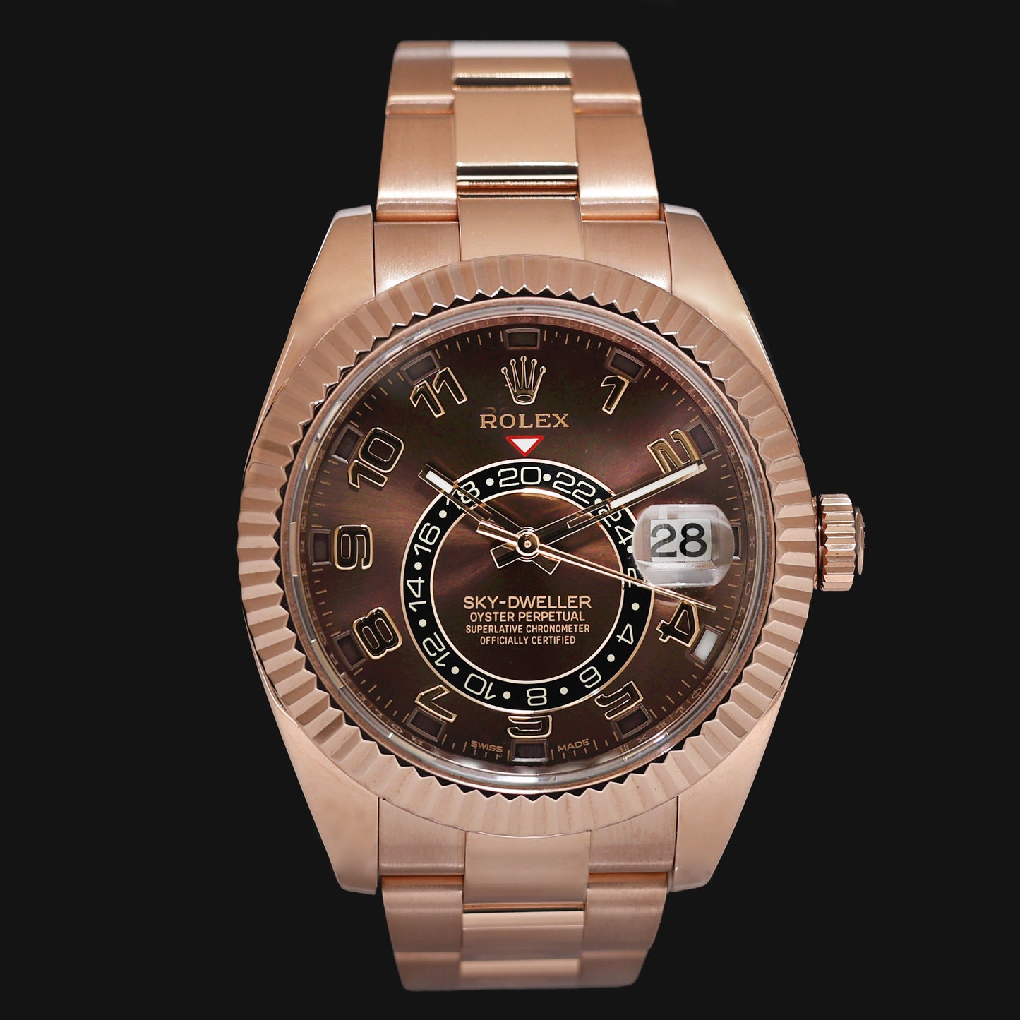 Mint Rolex Sky-Dweller Rose Gold Chocolate Arabic 326935 42mm Watch Box