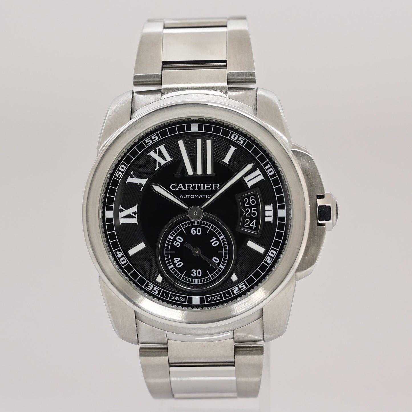 MINT Cartier Calibre de Cartier Steel 42mm Black Roman W7100016 Watch Box