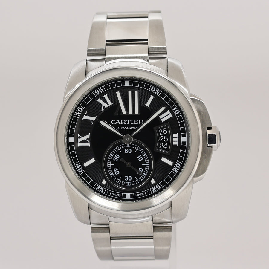 MINT Cartier Calibre de Cartier Steel 42mm Black Roman W7100016 Watch Box