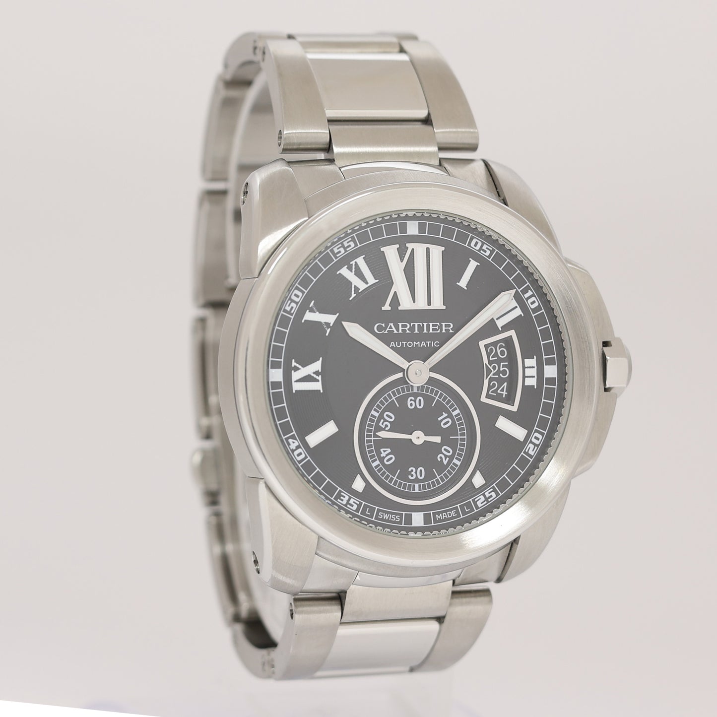 MINT Cartier Calibre de Cartier Steel 42mm Black Roman W7100016 Watch Box