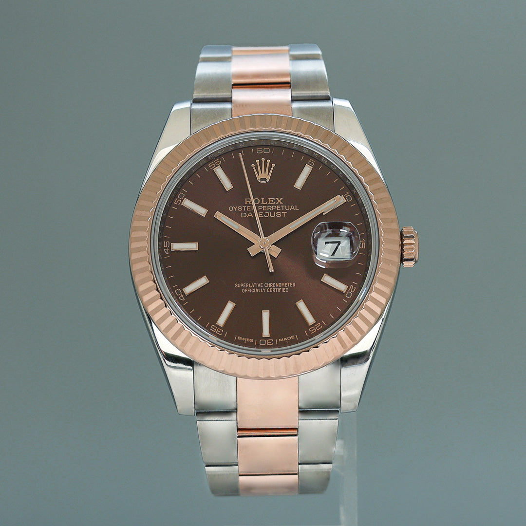 MINT 2021 Rolex DateJust 41 126331 Brown Rose Gold Two-Tone Oyster Watch Box