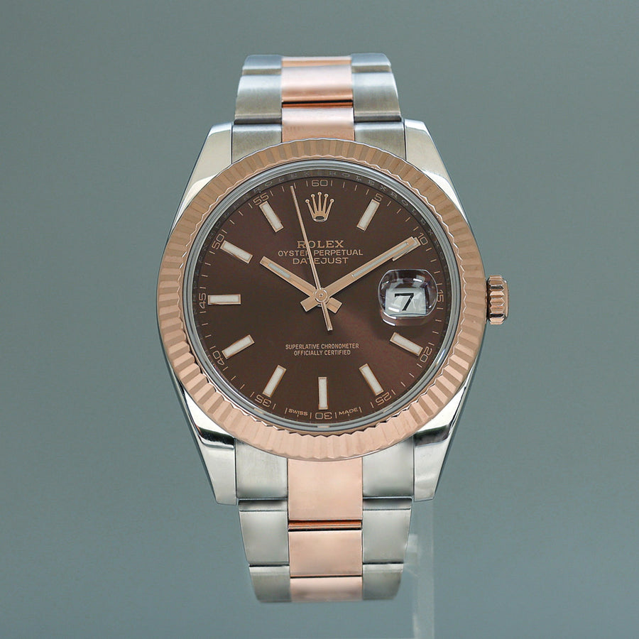 MINT 2021 Rolex DateJust 41 126331 Brown Rose Gold Two-Tone Oyster Watch Box