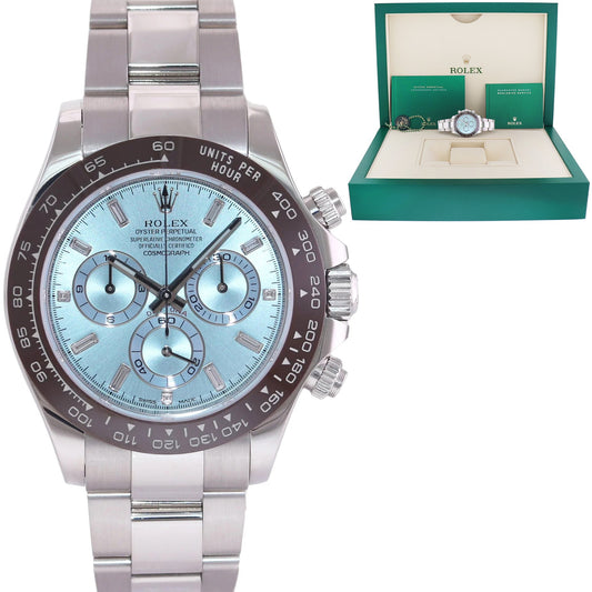 2022 MINT Rolex Daytona 116506 Platinum Glacier Blue Diamond Baguette Watch Box