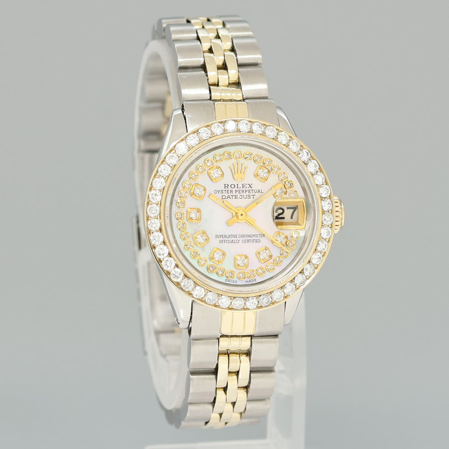 Ladies Rolex Date 26m 6519 Two Tone Yellow Gold MOP Diamond Jubilee Steel Watch Box