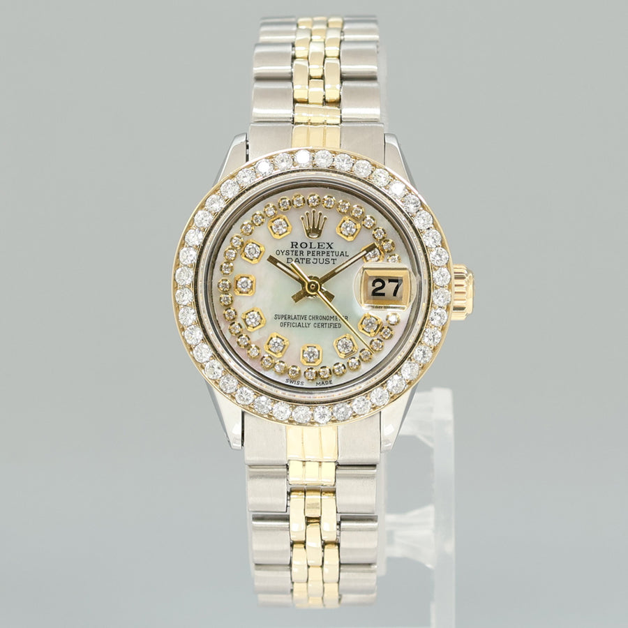 Ladies Rolex Date 26m 6519 Two Tone Yellow Gold MOP Diamond Jubilee Steel Watch Box