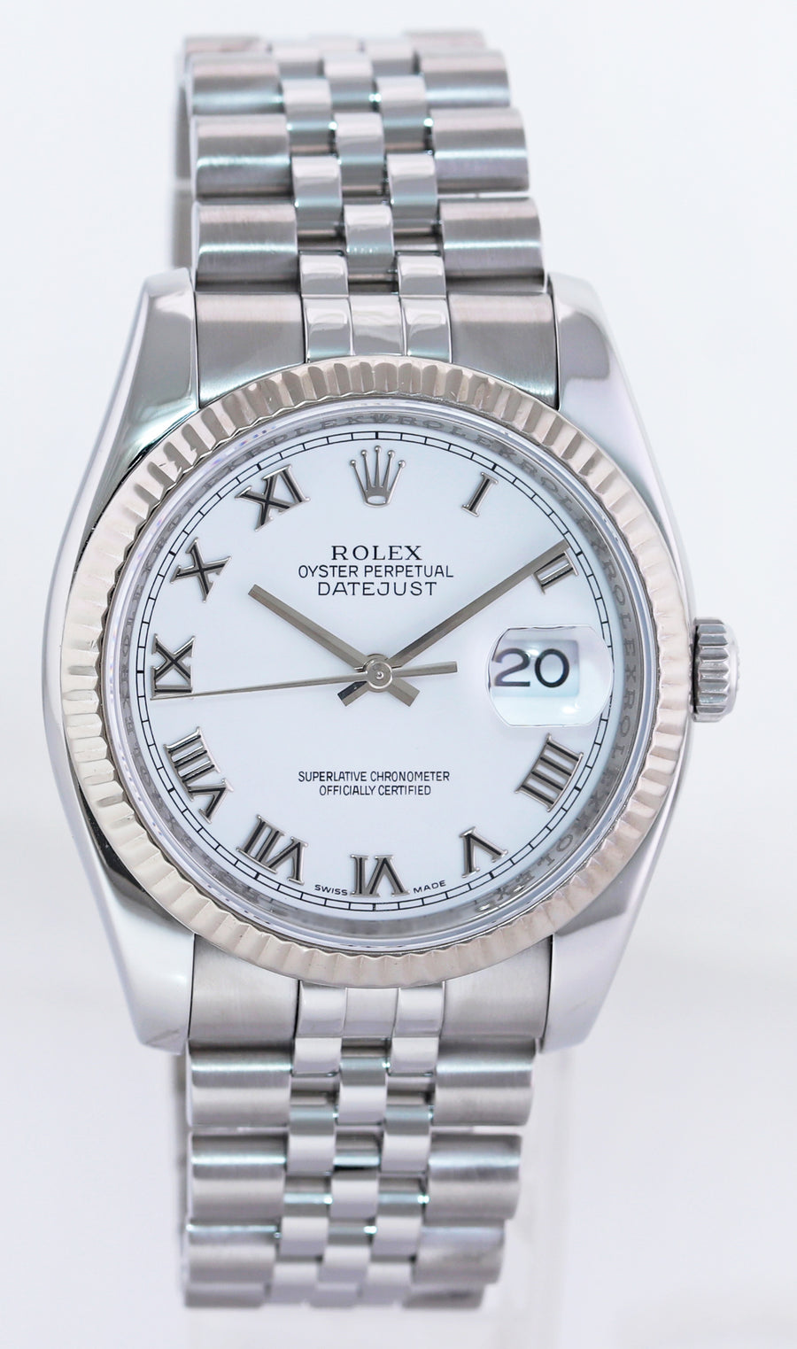 MINT 2010 Rolex 116234 DateJust 36mm White Roman Super Jubilee Watch Box