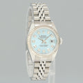 PAPERS Ladies Rolex 69174 DateJust 26mm Glacier Blue Diamond Fluted Bezel Jubilee Watch