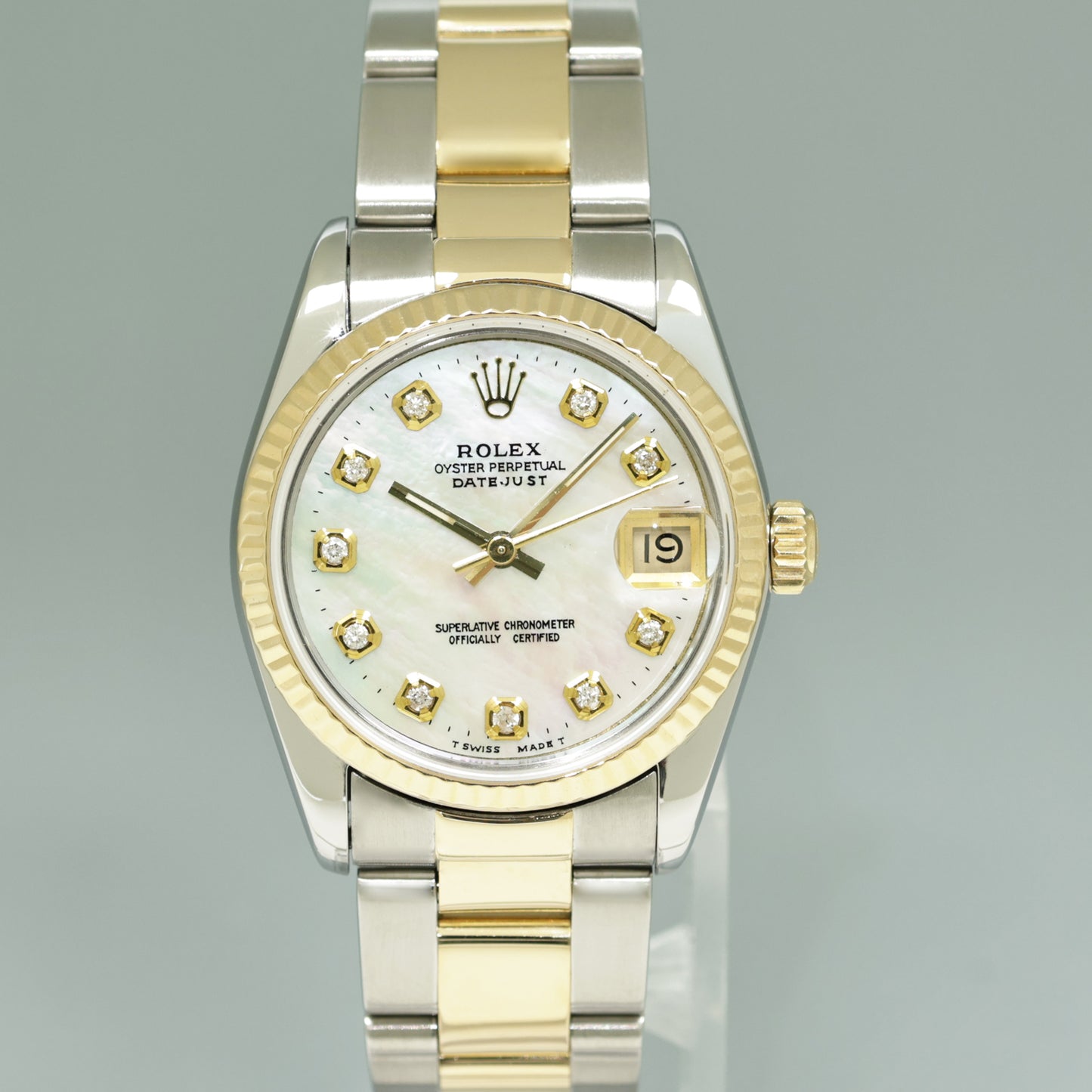 MINT Ladies Rolex 68273 Two Tone Yellow Gold Steel 31mm Pearl Diamond Oyster Watch