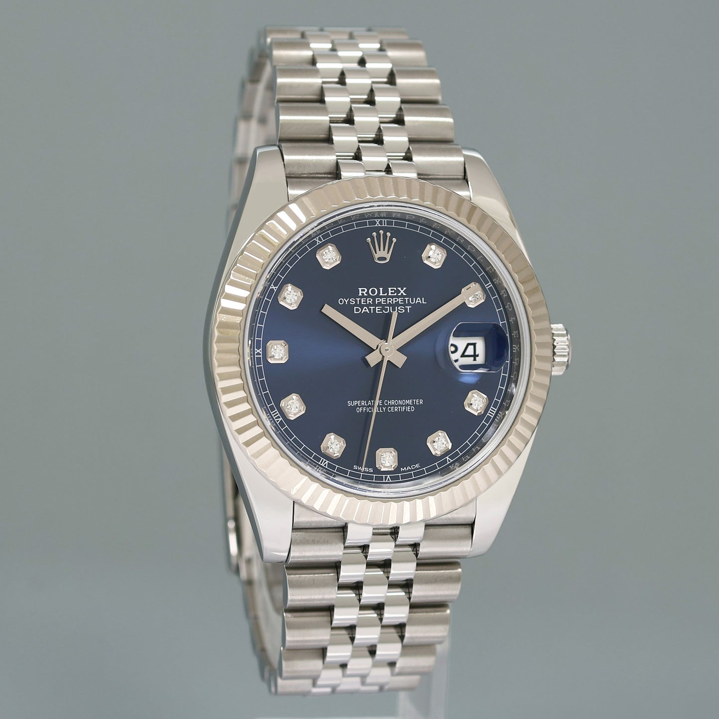 2024 NEW Rolex DateJust 41 Blue Diamond Jubilee White Gold Fluted 126334 Watch Box