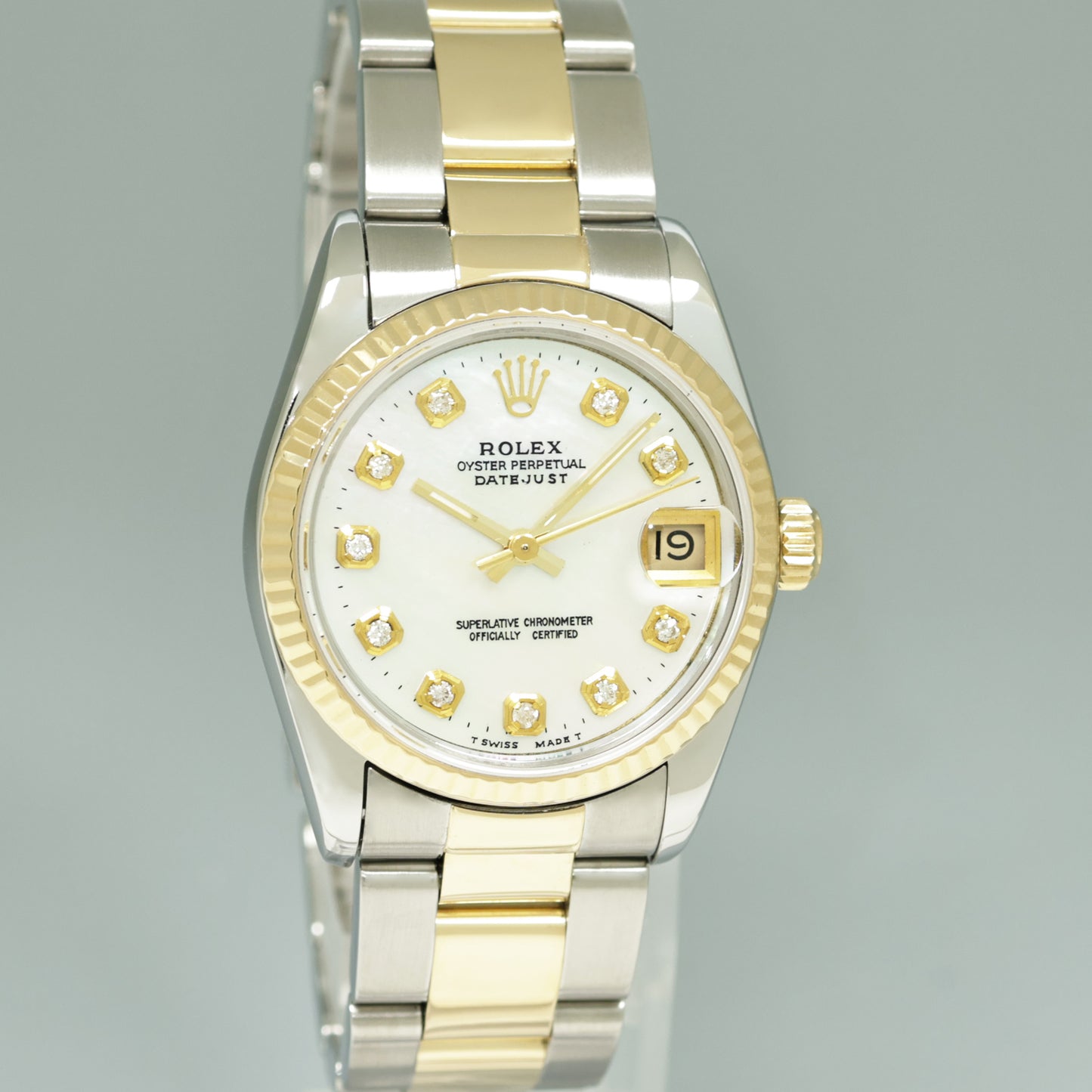 MINT Ladies Rolex 68273 Two Tone Yellow Gold Steel 31mm Pearl Diamond Oyster Watch