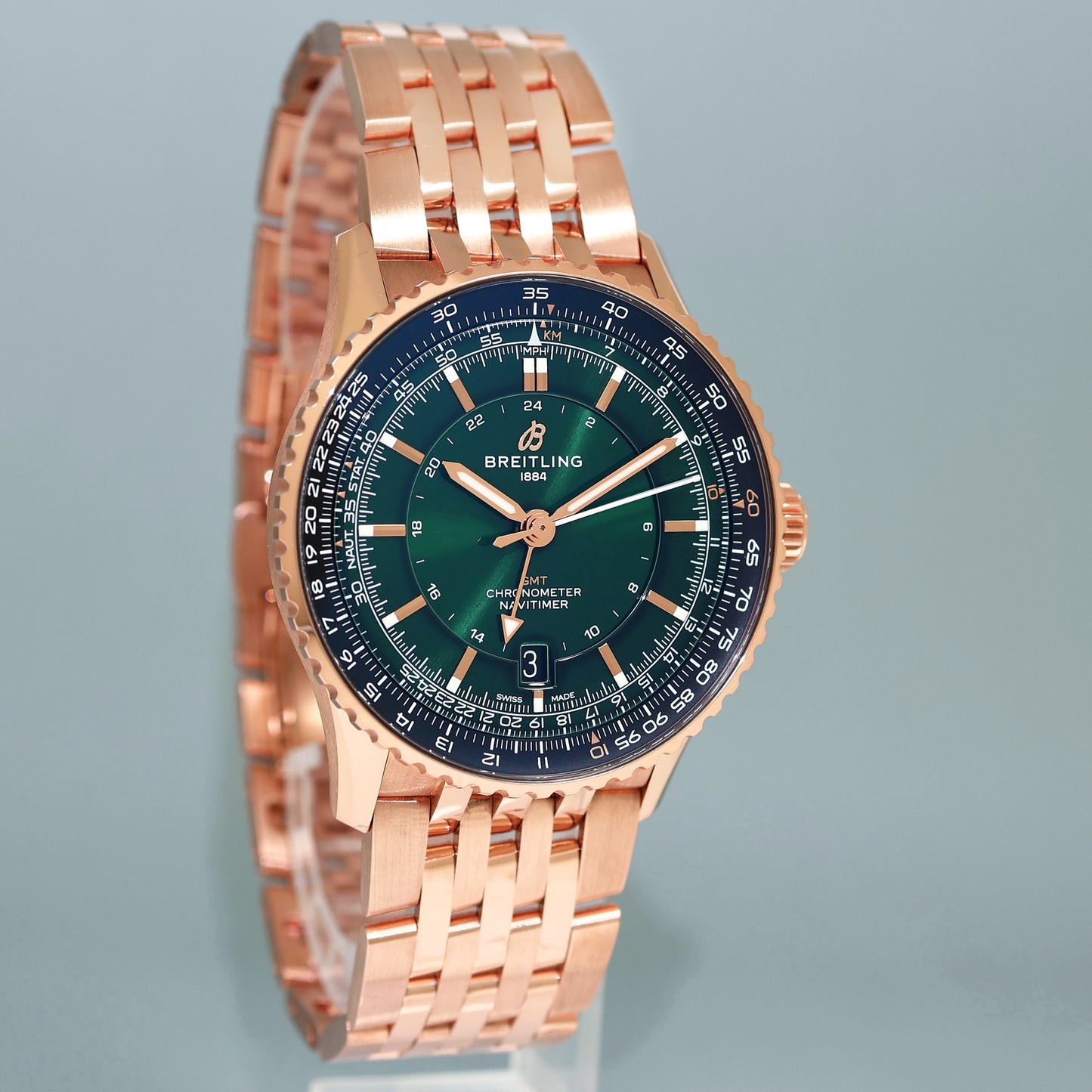 2024 NEW PAPERS Breitling Navitimer R3210 Rose Gold Green Dial 41mm Watch Box
