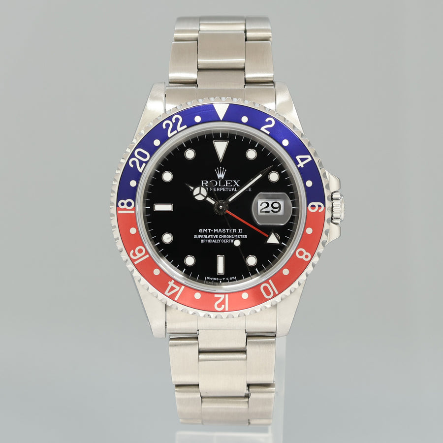 MINT Rolex 16710 GMT-Master II Pepsi Blue Red 40mm Tritium Steel Watch Box