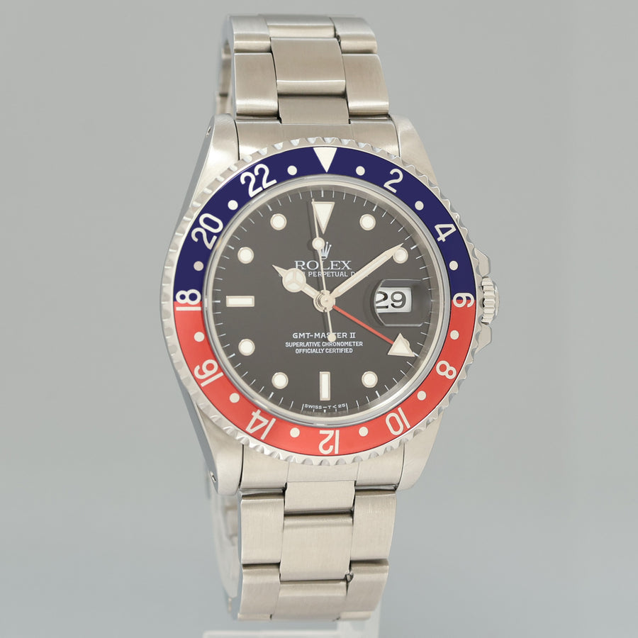 MINT Rolex 16710 GMT-Master II Pepsi Blue Red 40mm Tritium Steel Watch Box