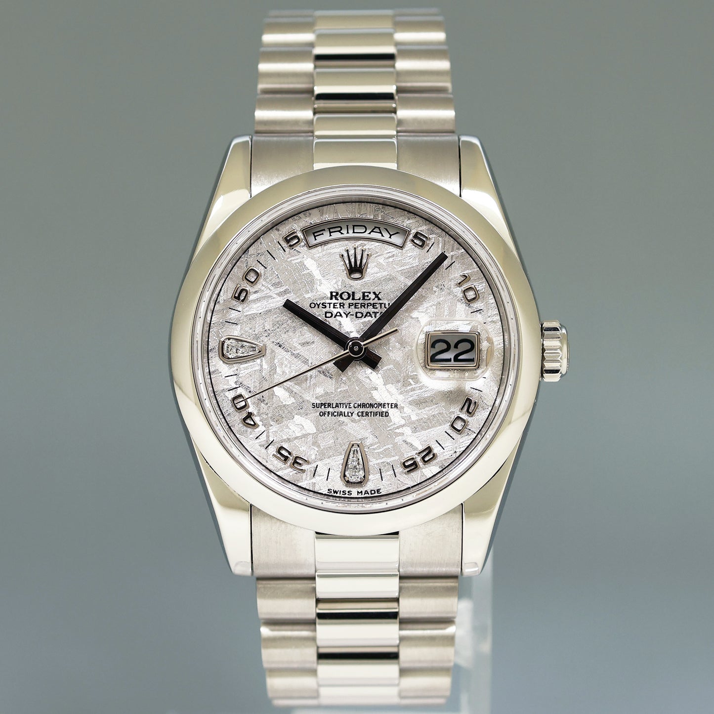 2007 MINT Rolex Platinum President 118206 Meteorite Diamond 36mm Day Date Watch Box
