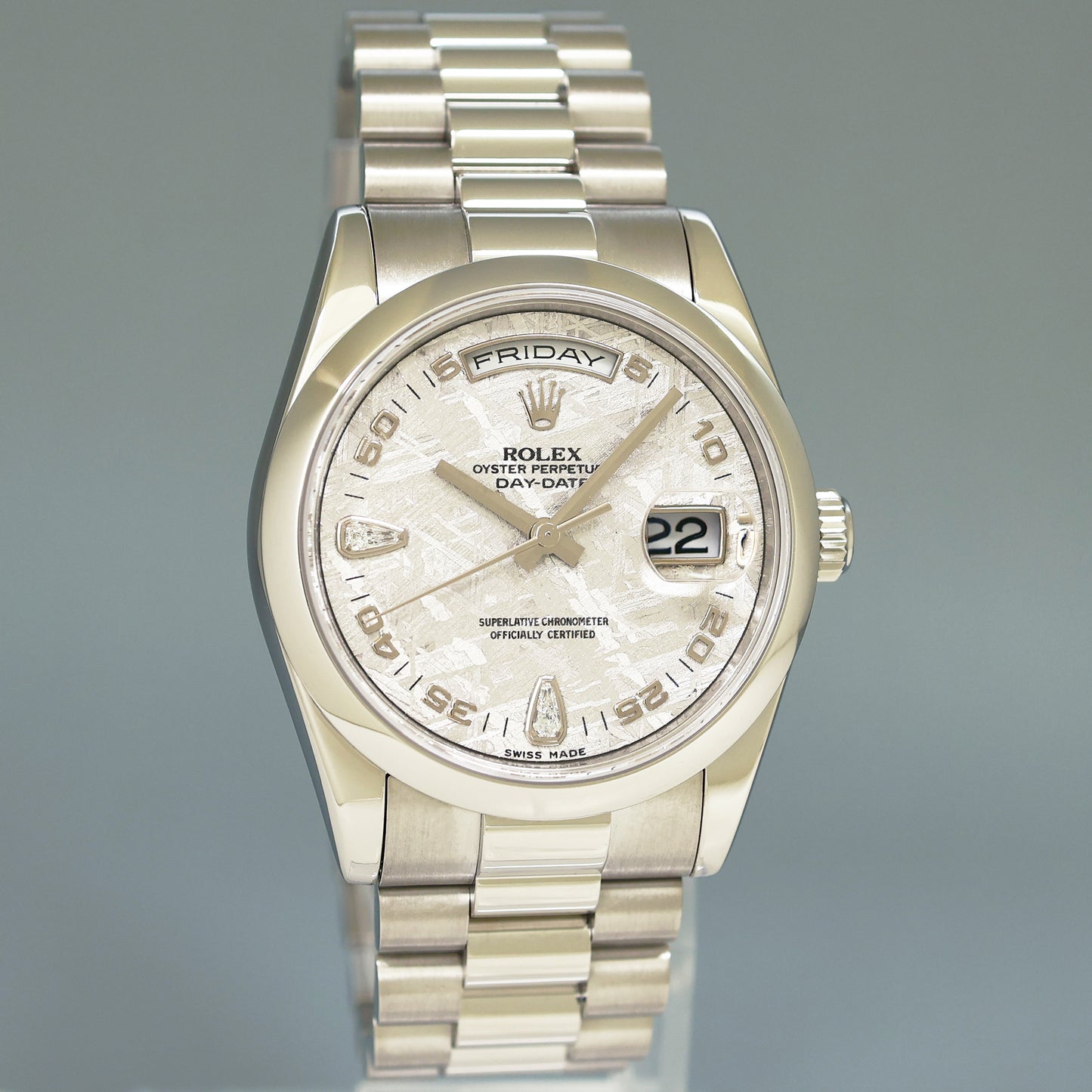 2007 MINT Rolex Platinum President 118206 Meteorite Diamond 36mm Day Date Watch Box