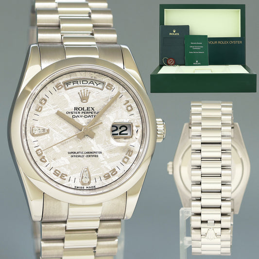 2007 MINT Rolex Platinum President 118206 Meteorite Diamond 36mm Day Date Watch Box