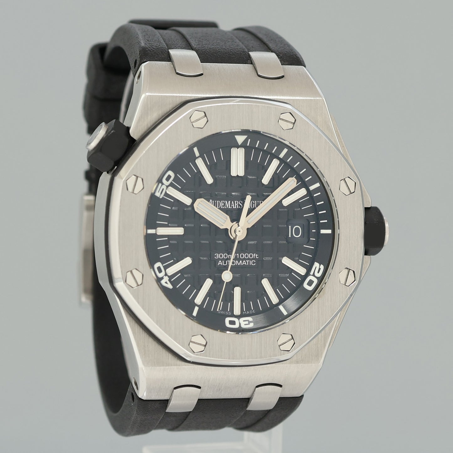 PAPERS Audemars Piguet Royal Oak Offshore Black Chrono Rubber 42mm 15703ST Watch