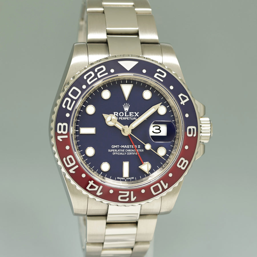 PAPERS & 2025 RSC Papers Rolex GMT-Master II Pepsi White Gold Blue 116719BLRO Watch
