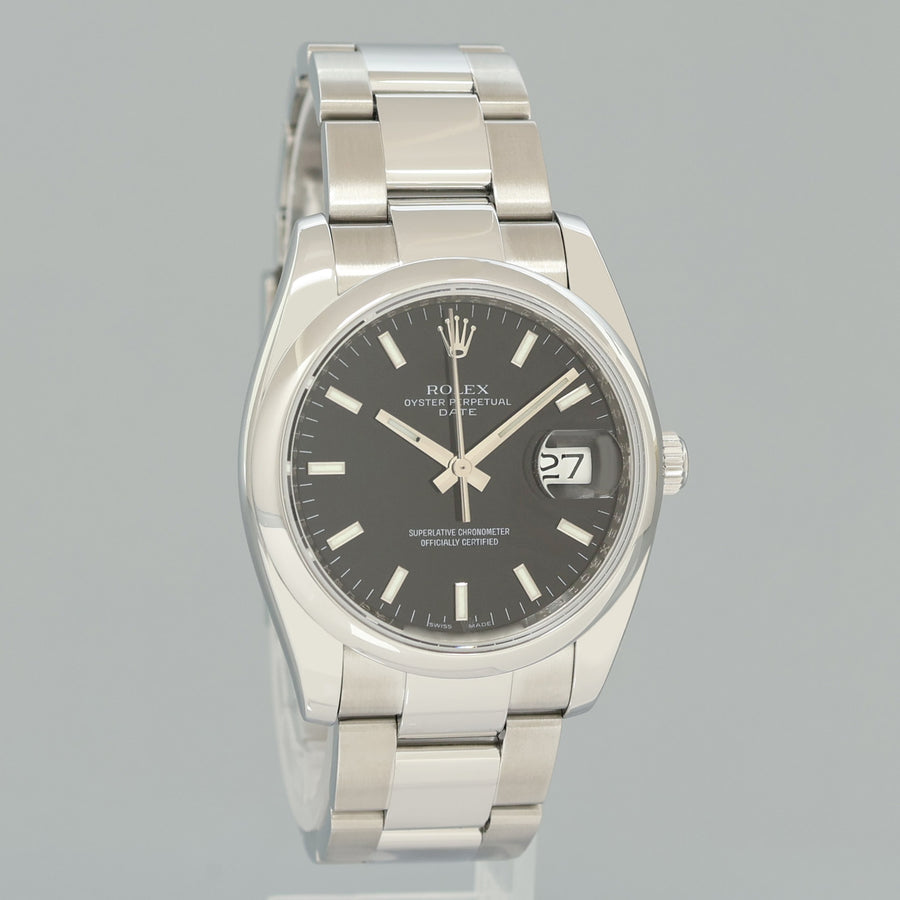 MINT Rolex Oyster 115200 Black Stick Oyster Perpetual Date 34mm Watch Box