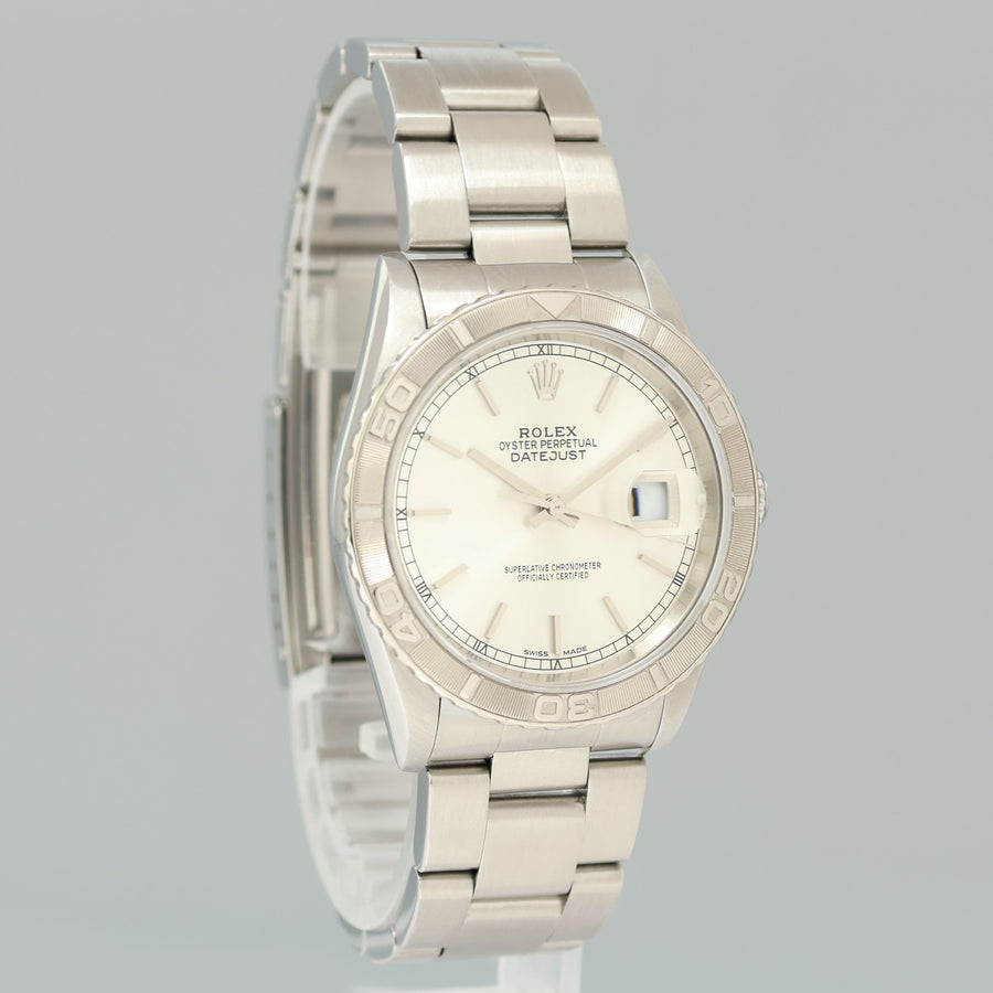 MINT Rolex DateJust 16264 Turn-O-Graph Silver Stick Oyster White Gold 36mm Watch Box