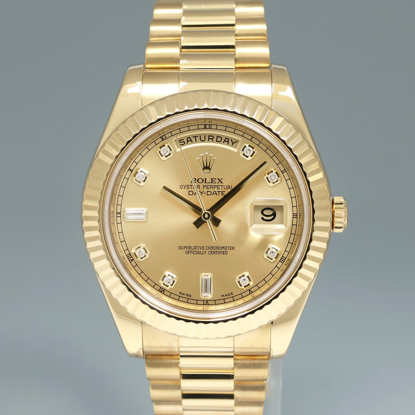 MINT Rolex Day Date II President Yellow Gold Diamond 41mm 218238 Watch Box