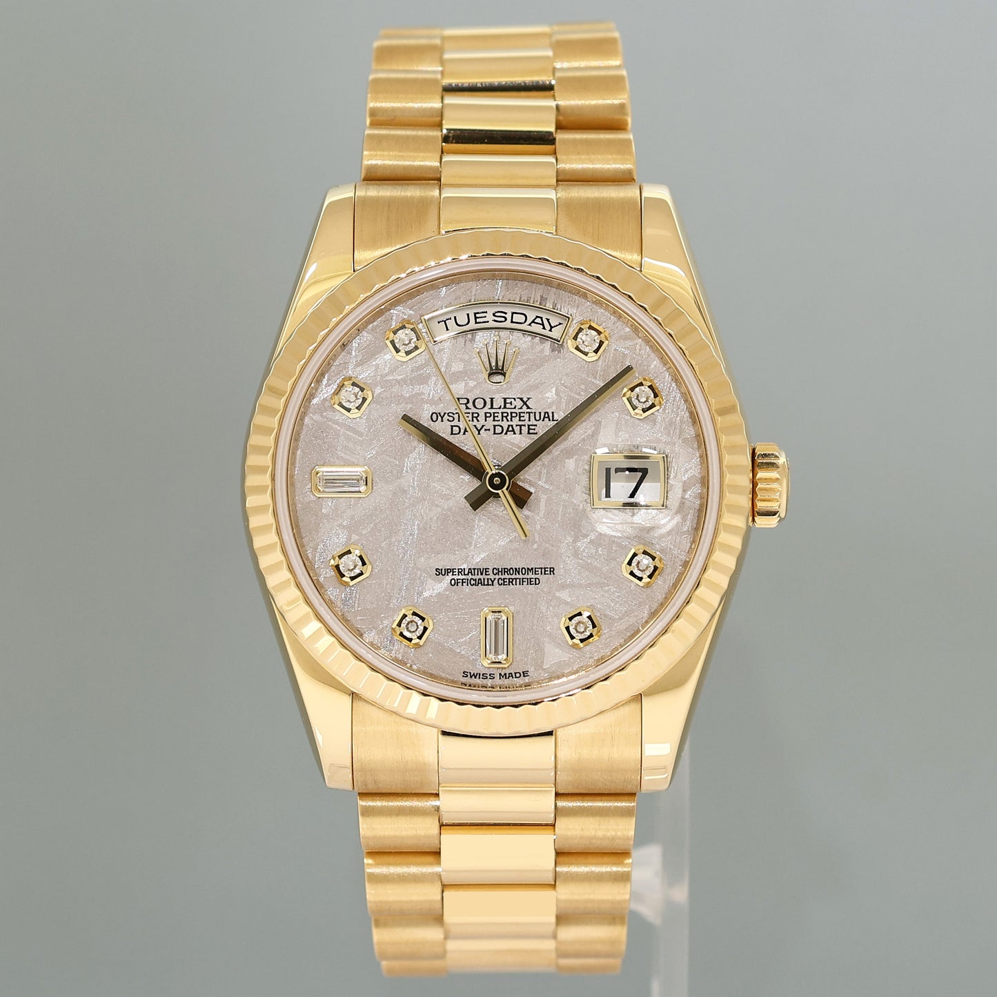 2017 PAPERS MINT Rolex President Day Date Yellow Gold 118238 Meteorite Diamond Watch